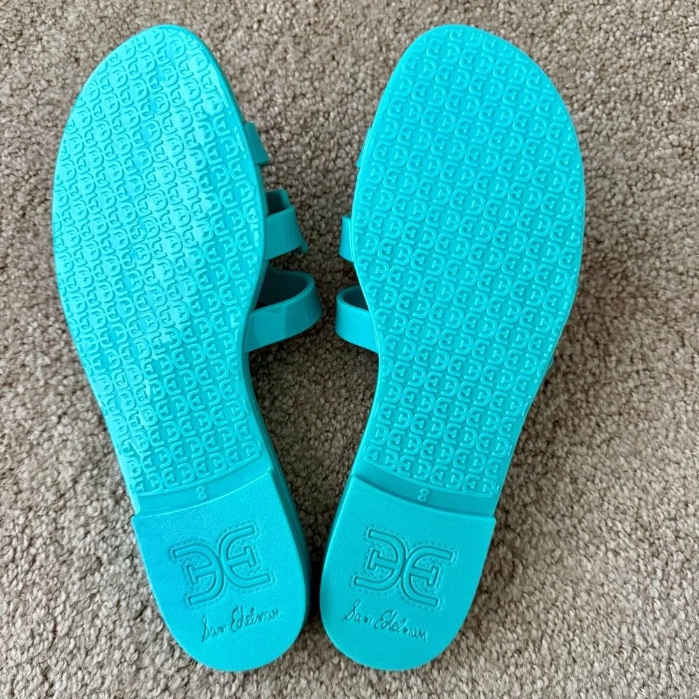 NEW Sam Edelman BAY JELLY Rio Blue Turquoise Sandals Slides - Picture 3 of 7